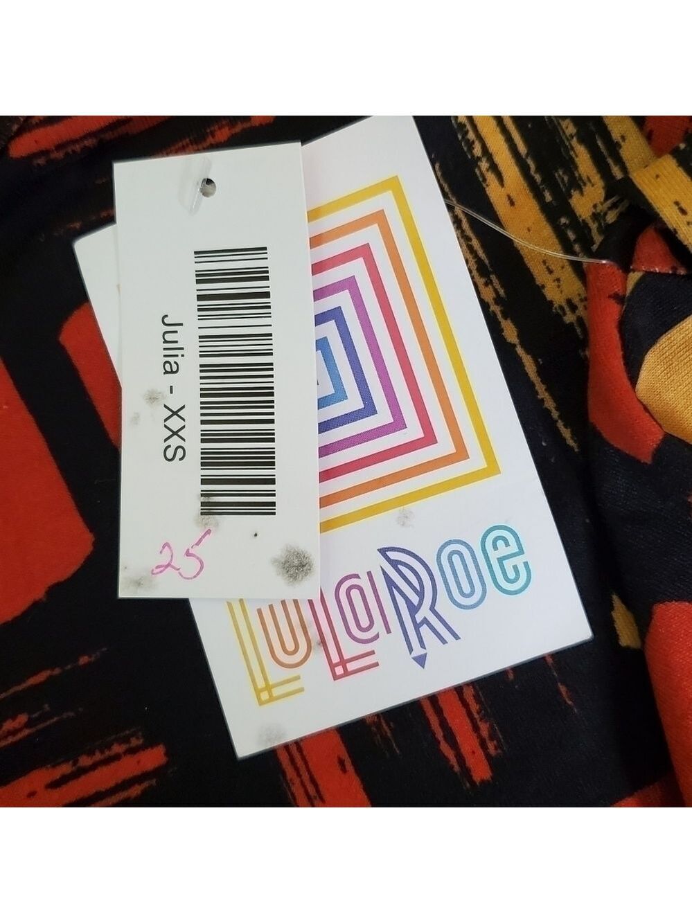 NWT Lularoe Julia, orange and yellow brush stroke pattern, size XXS - Picture 5 of 5